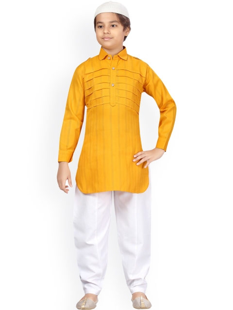 

LITTLE MAFIA BY Aarika Boys Yellow Pure Cotton Kurta with Pyjamas