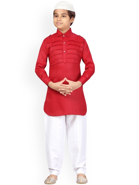 

LITTLE MAFIA BY Aarika Boys Maroon Angrakha Pure Cotton Kurta with Pyjamas