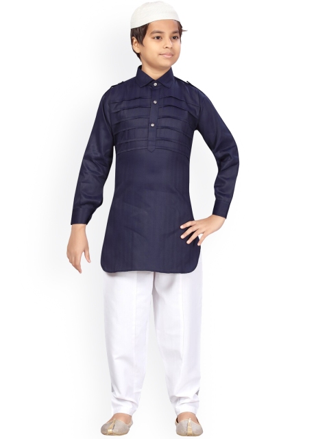 

LITTLE MAFIA BY Aarika Boys Navy Blue Pure Cotton Kurta with Pyjamas
