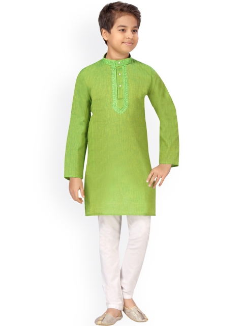 

LITTLE MAFIA BY Aarika Boys Lime Green Angrakha Pure Cotton Kurta with Pyjamas