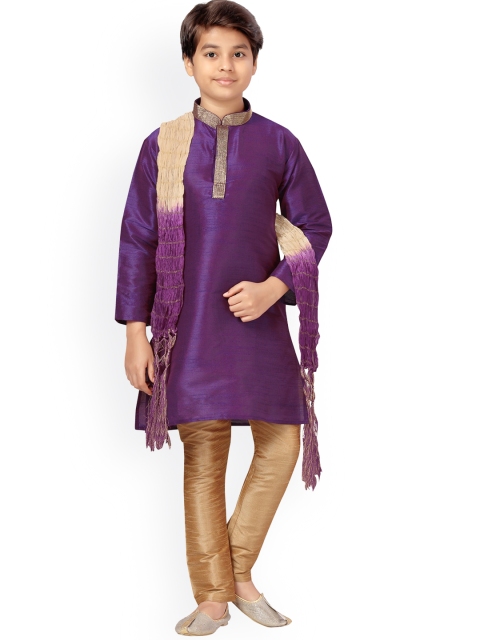 

LITTLE MAFIA BY Aarika Boys Purple Pure Silk Kurta with Pyjamas