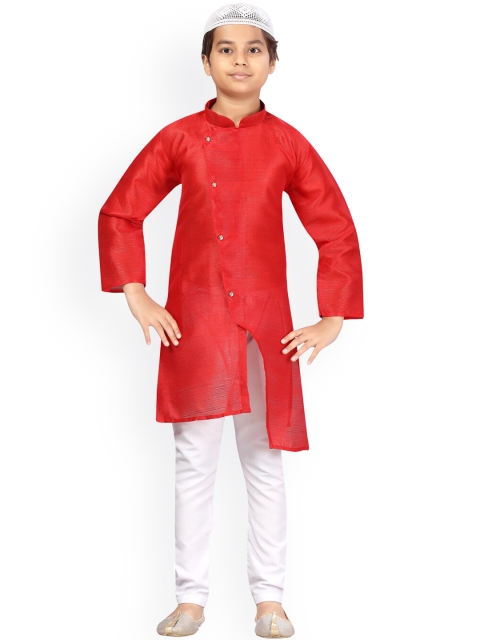 

LITTLE MAFIA BY Aarika Boys Red Pure Silk Kurta with Pyjamas
