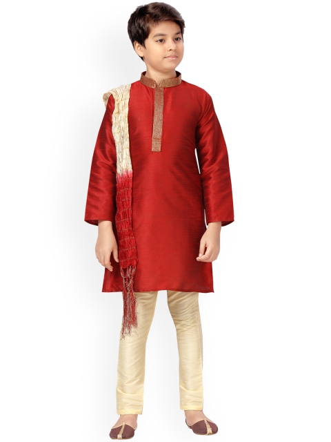 

LITTLE MAFIA BY Aarika Boys Maroon Pure Silk Kurta with Pyjamas
