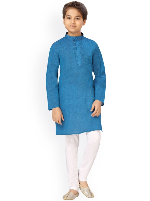 

LITTLE MAFIA BY Aarika Boys Blue Angrakha Pure Cotton Kurta with Pyjamas