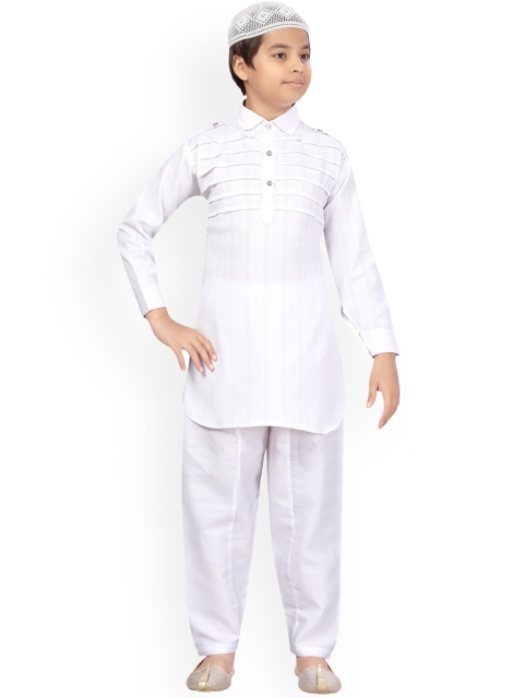 

LITTLE MAFIA BY Aarika Boys White Pure Cotton Kurti with Pyjamas