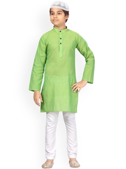 

LITTLE MAFIA BY Aarika Boys Green Pure Cotton Kurta with Pyjamas