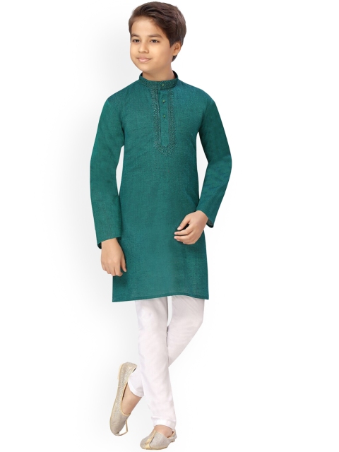 

LITTLE MAFIA BY Aarika Boys Green Pure Cotton Kurta with Pyjamas