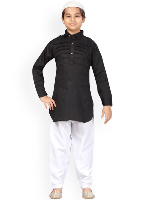 

LITTLE MAFIA BY Aarika Boys Black Angrakha Pure Cotton Kurta with Salwar