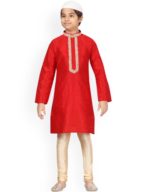 

LITTLE MAFIA BY Aarika Boys Red Pure Silk Kurta with Churidar