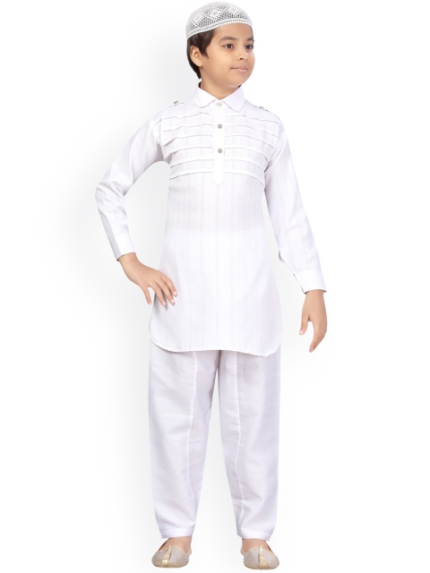 

LITTLE MAFIA BY Aarika Boys White Pleated Pure Cotton Kurti with Pyjamas