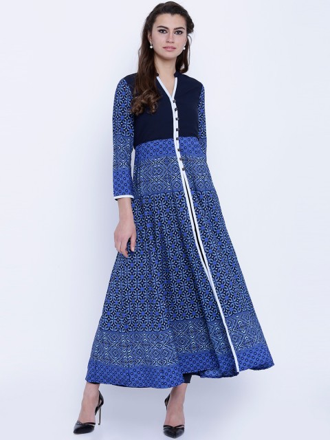 

Vishudh Women Navy Printed A-Line Kurta, Navy blue