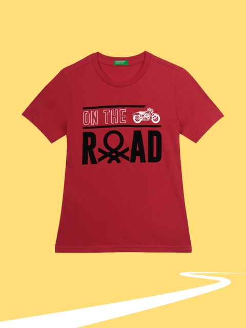 

United Colors of Benetton Boys Red Typography Printed Cotton T-shirt