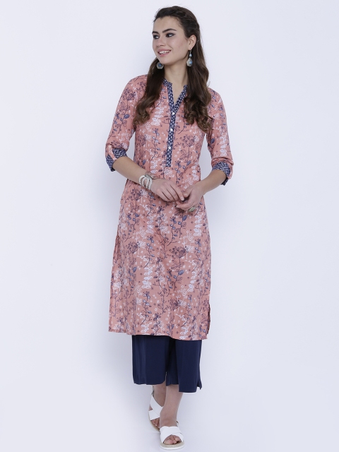 

Vishudh Women Peach-Coloured Printed Straight Kurta