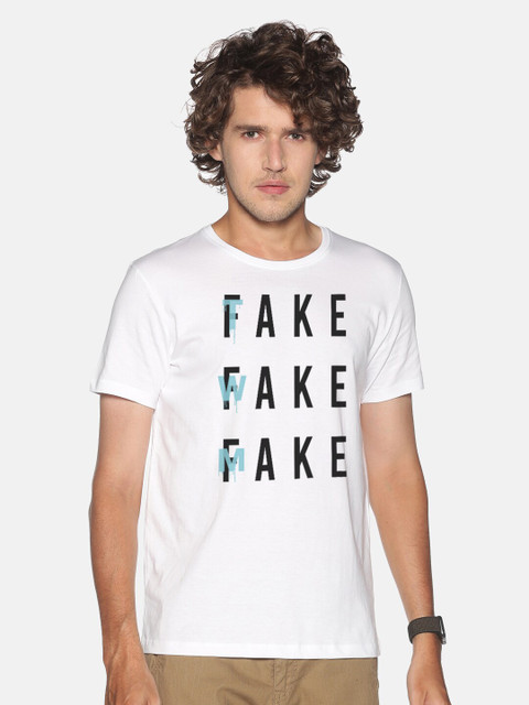 

BLACK RADIO Men White Typography Printed Cotton T-shirt
