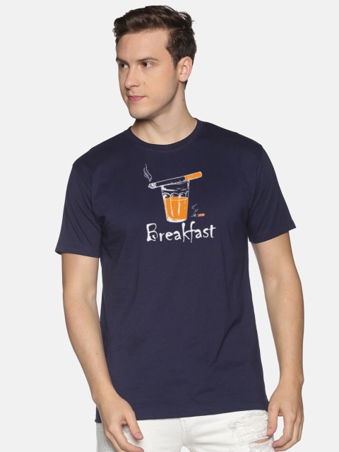 

BLACK RADIO Men Navy Blue Typography Printed Applique T-shirt