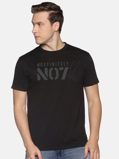 

BLACK RADIO Men Black Typography Printed Pure Cotton T-shirt