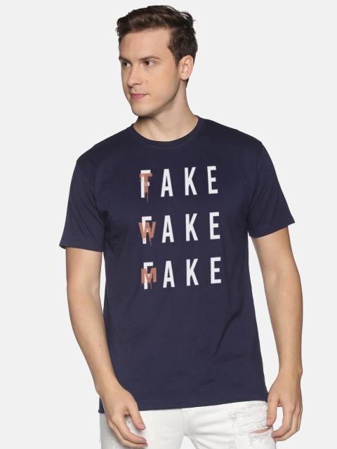 

BLACK RADIO Men Navy Blue Typography Printed Cotton T-shirt