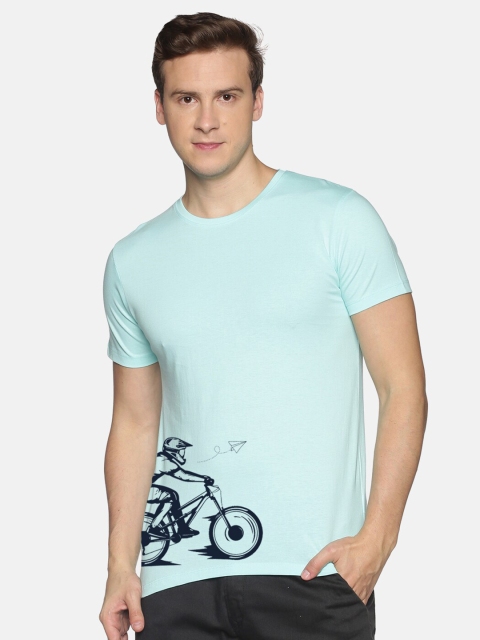 

BLACK RADIO Men Sea Green Printed Regular Fit Pure Cotton T-shirt