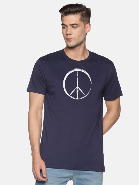 

BLACK RADIO Men Navy Blue Typography Printed T-shirt