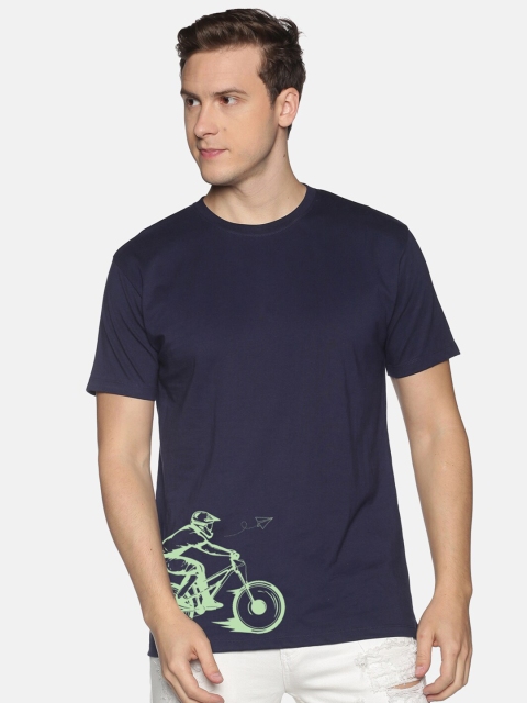 

BLACK RADIO Men Navy Blue Biker Printed Cotton T-shirt