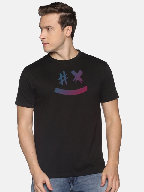 

BLACK RADIO Men Black & Purple Printed Cotton T-shirt