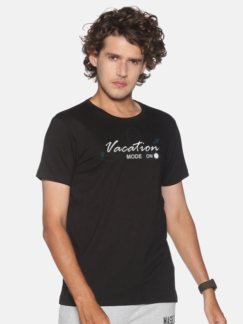 

BLACK RADIO Men Black Typography Printed Cotton T-shirt