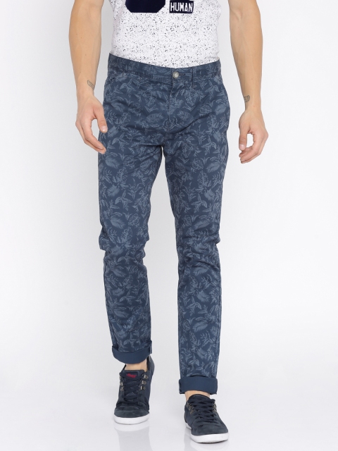 

Being Human Clothing Men Blue Printed Regular Fit Chino Trousers