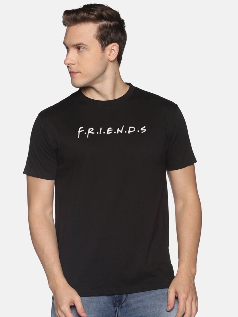 

BLACK RADIO Men Black & White Friends Printed Cotton T-shirt
