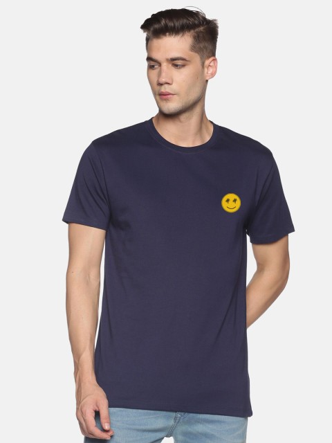 

BLACK RADIO Men Navy Blue Cotton T-shirt