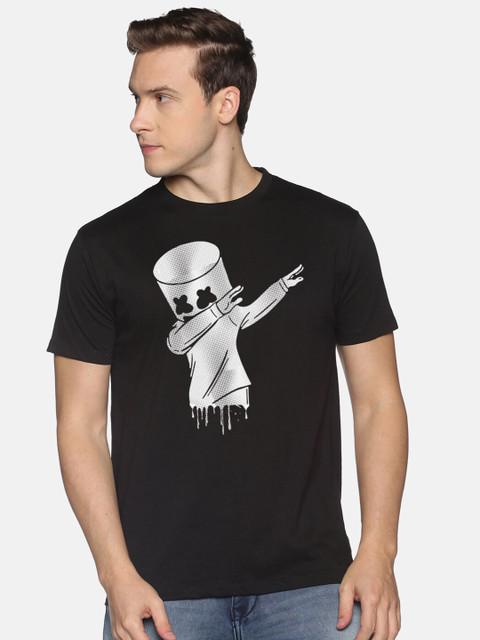 

BLACK RADIO Men Black & White Printed Pure Cotton T-shirt
