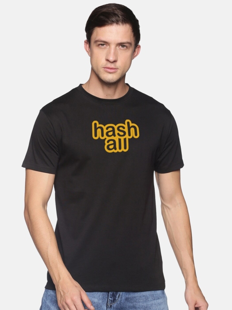 

BLACK RADIO Men Black Typography Printed Cotton T-shirt