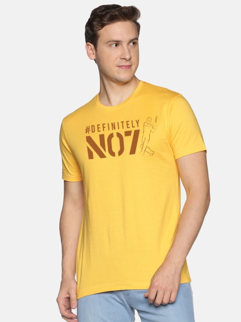 

BLACK RADIO Men Yellow Typography Printed Cotton T-shirt