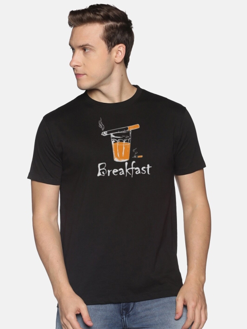 

BLACK RADIO Men Black Graphic Printed Pure Cotton T-shirt