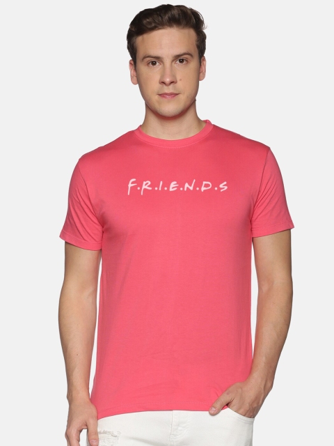 

BLACK RADIO Men Pink Typography Pure Cotton T-shirt