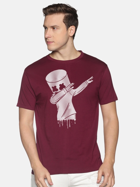 

BLACK RADIO Men Maroon & Off White Printed Pure Cotton T-shirt