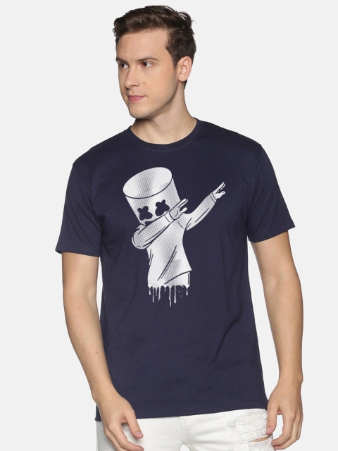 

BLACK RADIO Men Navy Blue Printed Raw Edge T-shirt
