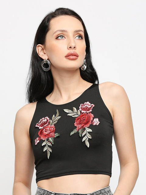 

LYKKEIN Black Floral Print Crop Top