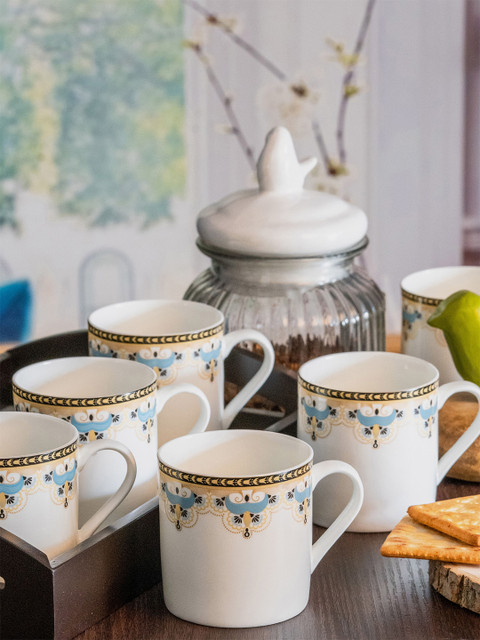 

SONAKI White & Gold-Toned Printed Bone China Glossy Cups