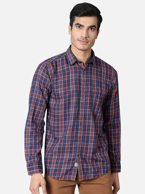 

Callino London Men Blue & Orange Checked Cotton Casual Shirt