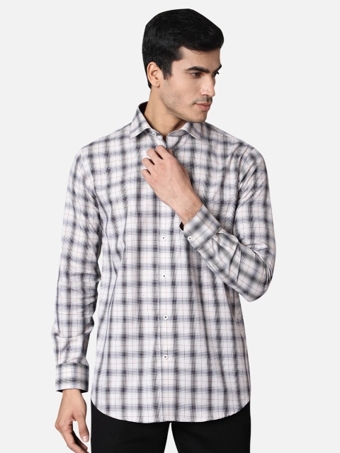 

Callino London Men Cream-Coloured Checked Semiformal Shirt