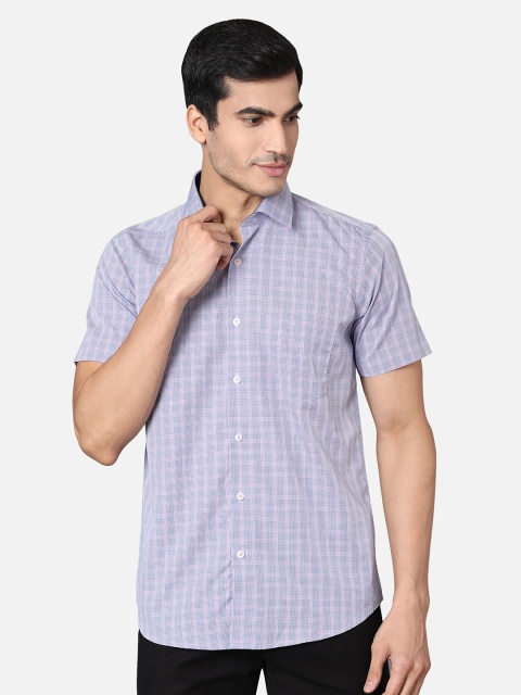 

Callino London Men Blue Checked Semiformal Cotton Shirt