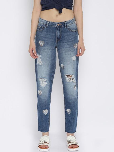

ONLY Women Blue Comfort Fit Distressed Jeans