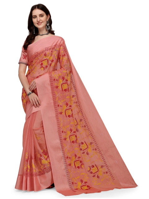 

Iris Pink Embellished Embroidered Net Chanderi Saree