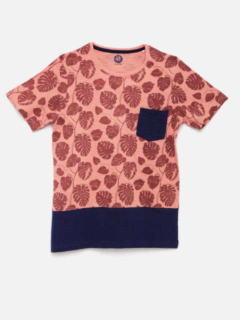 

YK Boys Peach-Coloured & Navy Printed T-Shirt