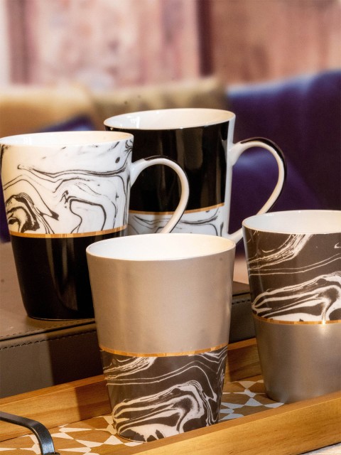 

Roxx Set of 4 Beige Printed Bone China Glossy Mugs