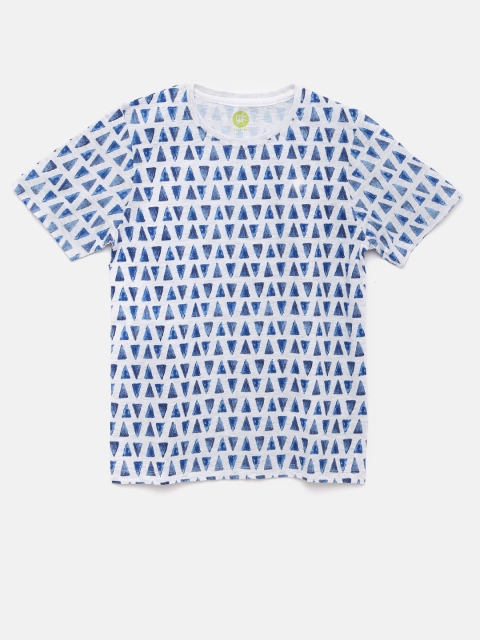 

YK Boys Blue & Grey Printed Round Neck T-shirt