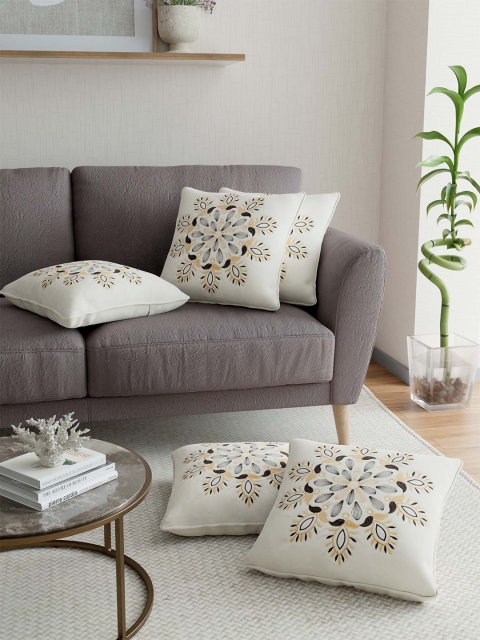 

JAIPUR FABRIC White & Black Set of 5 Ethnic Motifs Square Cushion Covers