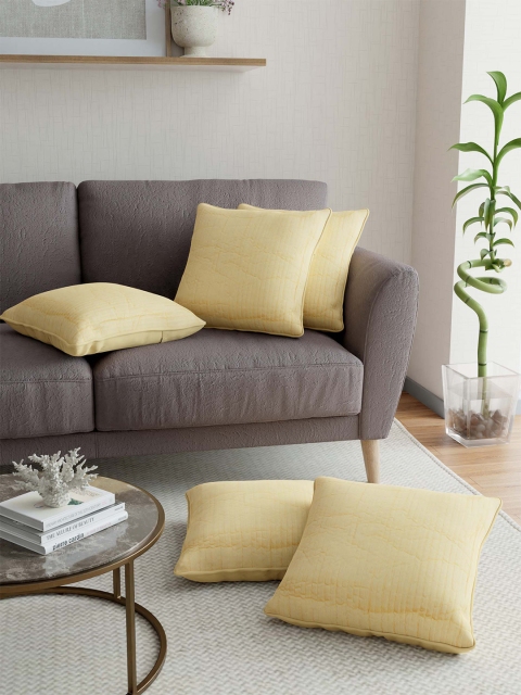 

JAIPUR FABRIC Yellow Set of 5 Striped Square Cotton Cushion Covers