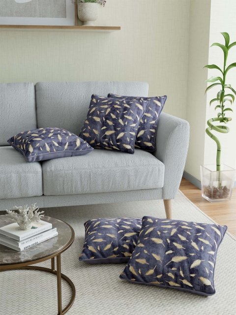 

JAIPUR FABRIC Grey & Gold-Toned Set of 5 Floral Velvet Square Cushion Covers