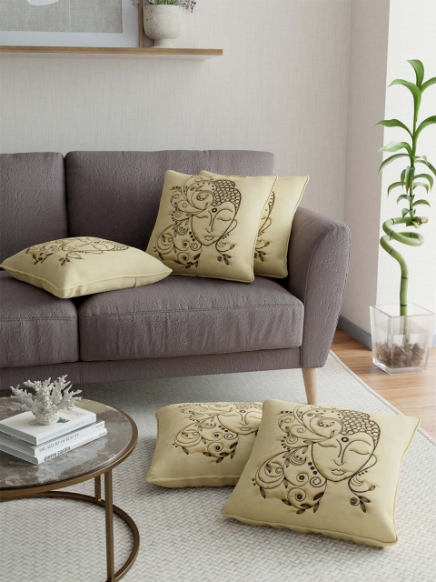 

JAIPUR FABRIC Gold-Toned Set of 5 Abstract Satin Square Cushion Covers